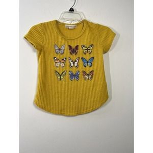 Urban Freedom Girls Size 7/8 Yellow Butterflies Short Sleeve Shirt